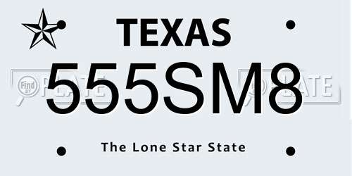 555SM8 Texas License Plate