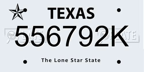 556792K Texas License Plate