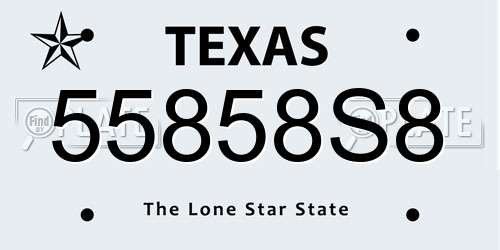 55858S8 Texas License Plate