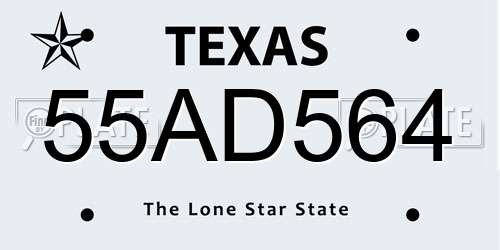 55AD564 Texas License Plate