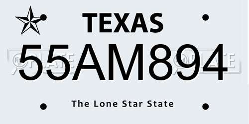 55AM894 Texas License Plate