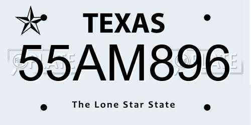 55AM896 Texas License Plate
