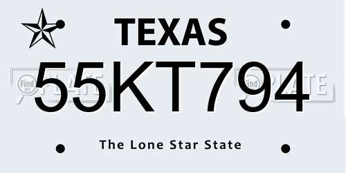 55KT794 Texas License Plate