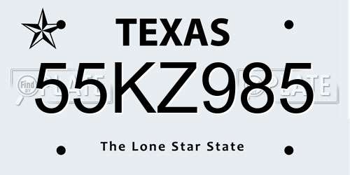 55KZ985 Texas License Plate