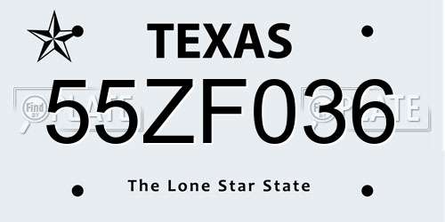 55ZF036 Texas License Plate
