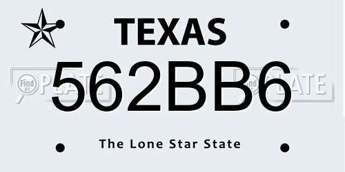 562BB6 Texas License Plate
