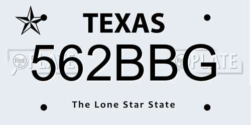 562BBG Texas License Plate