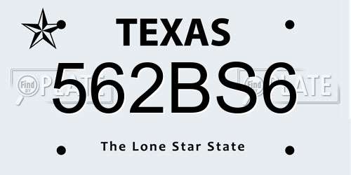 562BS6 Texas License Plate