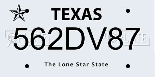 562DV87 Texas License Plate