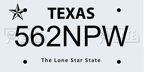 562NPW Texas License Plate