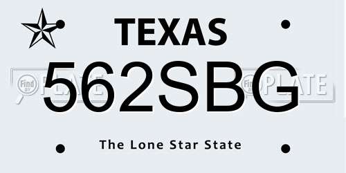 562SBG Texas License Plate
