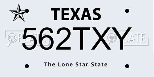 562TXY Texas License Plate