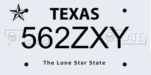562ZXY Texas License Plate