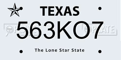 563KO7 Texas License Plate
