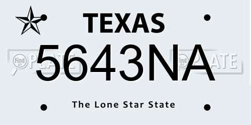 5643NA Texas License Plate