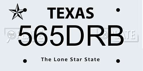 565DRB Texas License Plate
