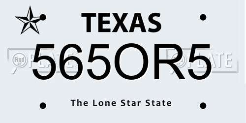 565OR5 Texas License Plate