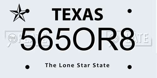 565OR8 Texas License Plate