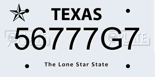 56777G7 Texas License Plate