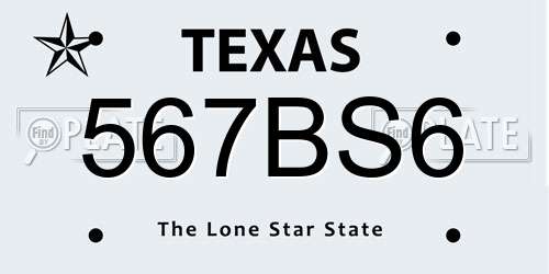 567BS6 Texas License Plate