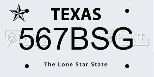 567BSG Texas License Plate