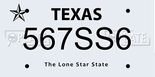 567SS6 Texas License Plate