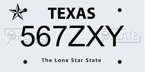 567ZXY Texas License Plate