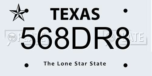 568DR8 Texas License Plate
