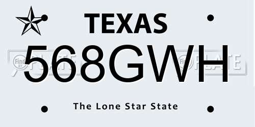 568GWH Texas License Plate