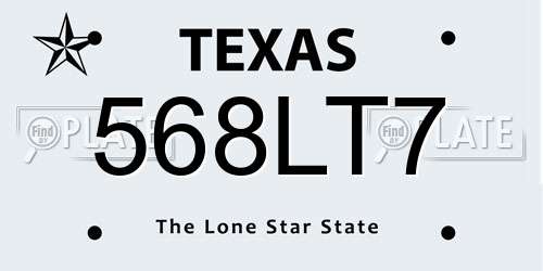 568LT7 Texas License Plate