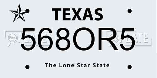 568OR5 Texas License Plate