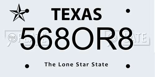 568OR8 Texas License Plate