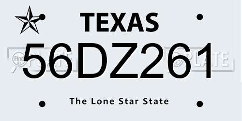 56DZ261 Texas License Plate