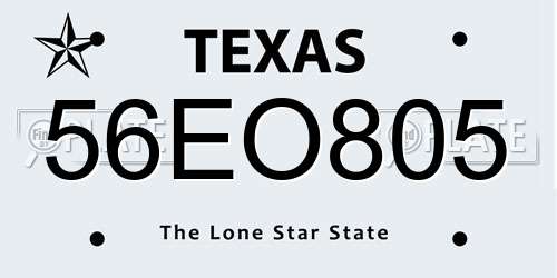 56EO805 Texas License Plate