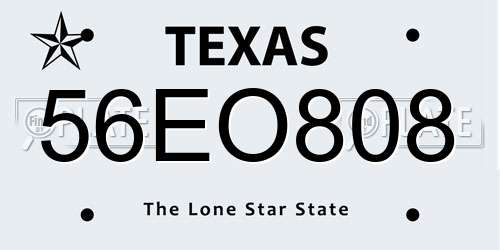 56EO808 Texas License Plate