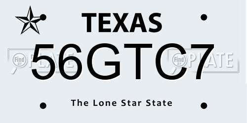 56GTC7 Texas License Plate