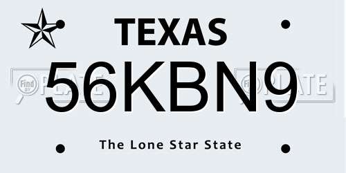 56KBN9 Texas License Plate