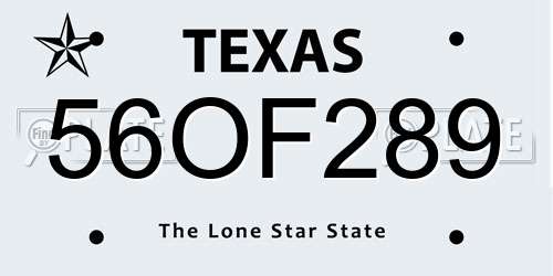 56OF289 Texas License Plate