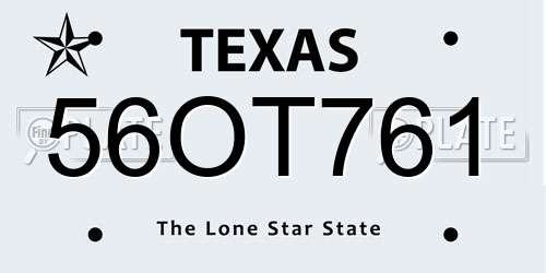 56OT761 Texas License Plate