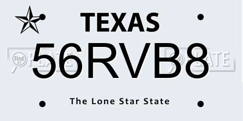 56RVB8 Texas License Plate