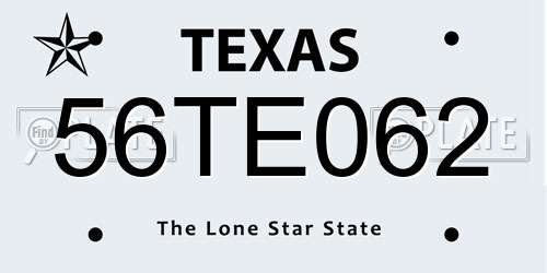 56TE062 Texas License Plate