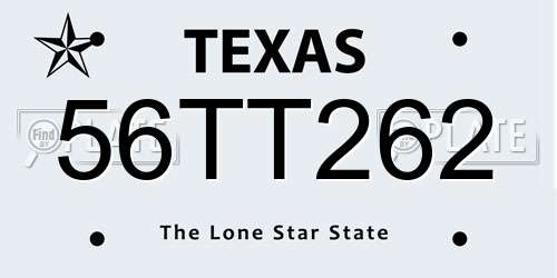 56TT262 Texas License Plate