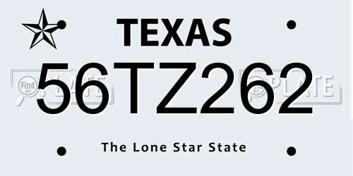 56TZ262 Texas License Plate