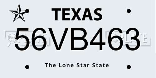 56VB463 Texas License Plate