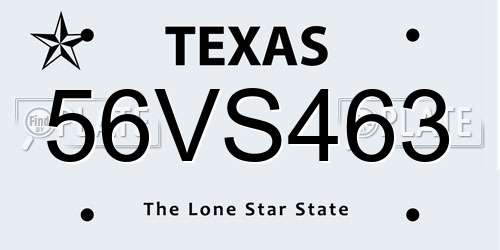 56VS463 Texas License Plate