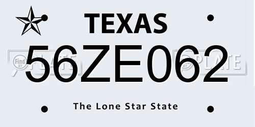 56ZE062 Texas License Plate