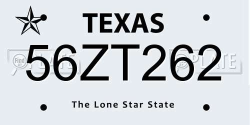 56ZT262 Texas License Plate