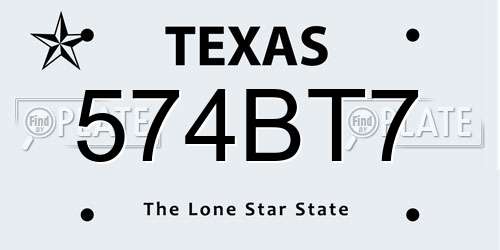574BT7 Texas License Plate