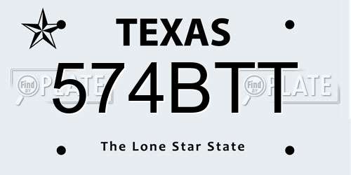 574BTT Texas License Plate