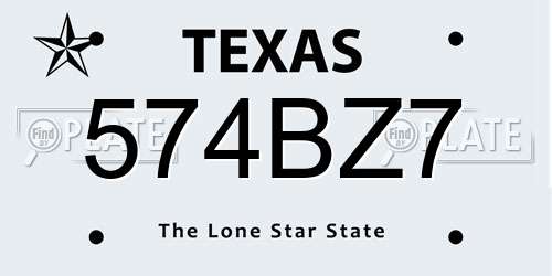 574BZ7 Texas License Plate